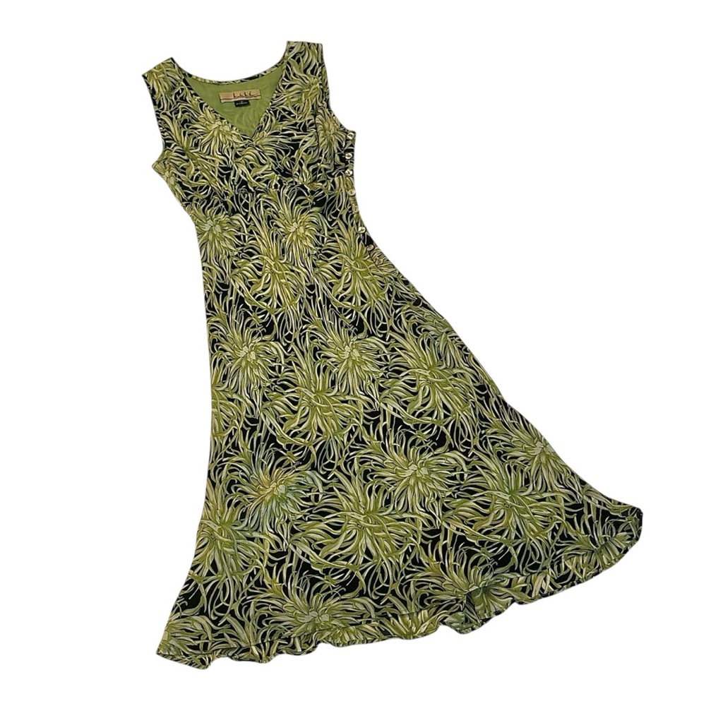 Vintage 2000s Nicole Miller NYC Black & Green Floral Dress - Picture 6 of 14